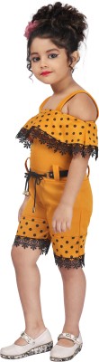 Samshil Fashion Girls Midi/Knee Length Casual Dress(Yellow, Short Sleeve)