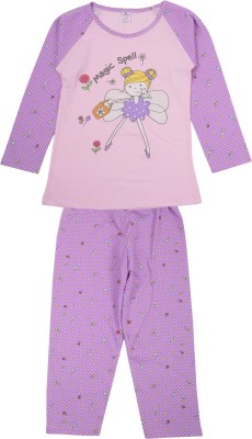 Smarty Kids Nightwear Girls Graphic Print Cotton(Purple Pack of 1)