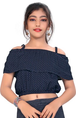 Denza Girls Casual Pure Cotton Crop Top(Blue, Pack of 1)