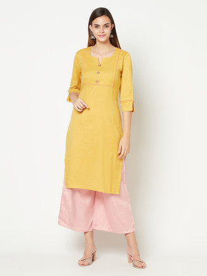 Safaa Women Solid Straight Kurta(Gold)