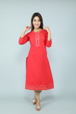 Mahruchi Textile Women Solid A-line Kurta(Red)