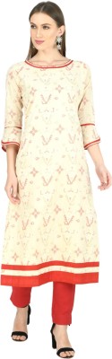 Isbah Women Printed Straight Kurta(Red, White)