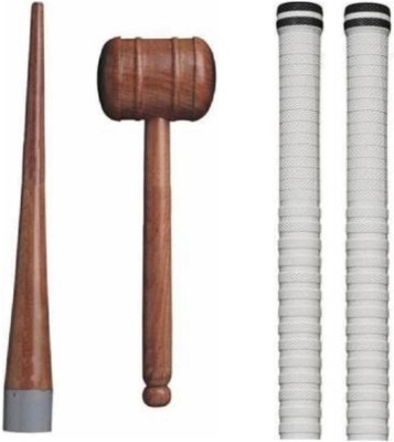 Rockjon Set Of 2 white Grips ,Cricket Bat Knocking Hammer with Handle Cone Wooden Bat Mallet