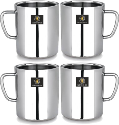 Eleven Rings Stainless Steel Insulated Double Wall Tea / Coffee 300 ml Silver (Pack of 4) Stainless Steel Coffee Mug(300 ml, Pack of 4)