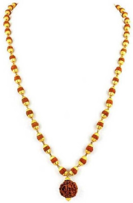A1 Laxmi Ganesh 5 Mukhi Rudraksha Mala Gold-plated Plated Brass Chain Wood Chain Brass Chain