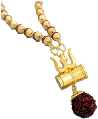 A1 Laxmi Ganesh Rudraksha Mala with Golden Cap 8mm Rare Collection for Unisex Wood Chain Brass Chain Brass Chain
