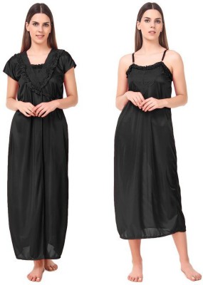 ovida Women Nighty with Robe(Black)