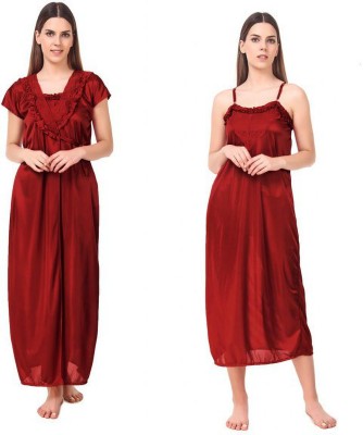 ovida Women Nighty with Robe(Maroon)