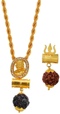 Shiv Jagdamba Gold Plated Brass Lord Shirdi Sai Baba with tabeez Rudraksha Neckalce Pendant locket For Men and Women Gold-plated Cubic Zirconia Brass Locket Gold-plated Beads Brass, Wood Pendant Set