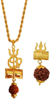 Shiv Jagdamba Gold-plated Beads Brass, Wood Pendant Set