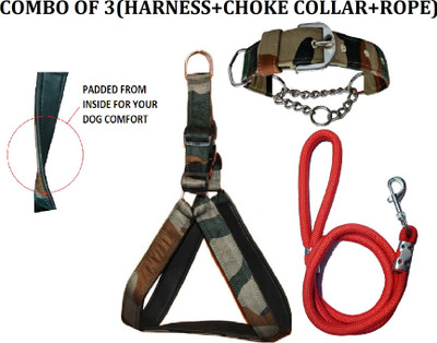 Hachiko Premium Quality Army Printed Dog Body Belt Harness+Choke Collar+Rope For All Medium Breed Dogs.(Combo of 3) Dog Harness & Leash(Medium, Army.Red) Hachiko Premium Quality Army Printed Dog Body Belt Harness+Choke Collar+Rope For All Medium Breed Dogs.(Combo of 3) Dog Harness & Leash(Medium, Army.Red)