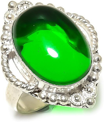 Krishnaimpex Emerald Quartz Gemstone Handmade Ethnic Silver Plated Jewelry Ring Size 7 Metal Quartz Silver Plated Ring
