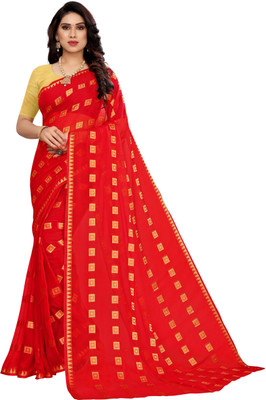 Divastri Self Design Bollywood Chiffon Saree(Red)