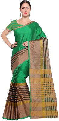 Kimisha Striped Maheshwari Cotton Silk Saree(Green)