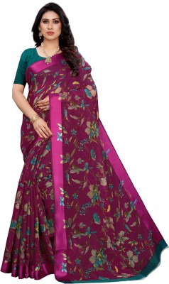 Priyashi Printed Daily Wear Cotton Linen Saree(Maroon)