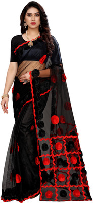 FABMORA Printed Bollywood Net Saree(Black)