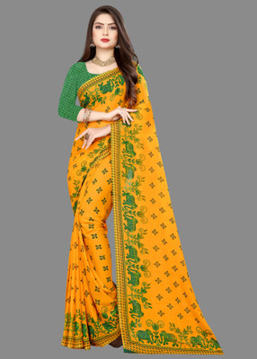 Anand Sarees Embroidered Daily Wear Georgette Saree(Yellow)