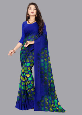 Anand Sarees Printed, Geometric Print, Polka Print Daily Wear Georgette Saree(Blue)