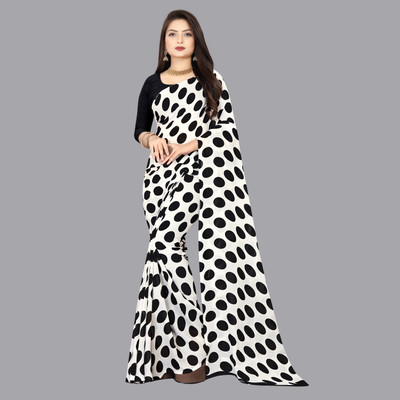 kashvi sarees Printed Daily Wear Georgette Saree(White)