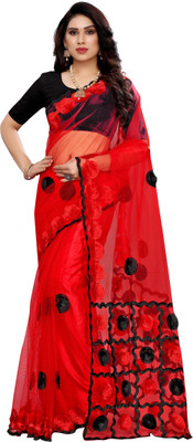 FABMORA Printed Bollywood Net Saree(Red)