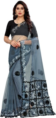 FABMORA Printed Bollywood Net Saree(Grey)