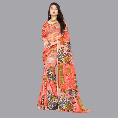 kashvi sarees Printed Daily Wear Georgette Saree(Orange)