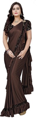 greva fashion Embellished Bollywood Chanderi Saree(Brown)