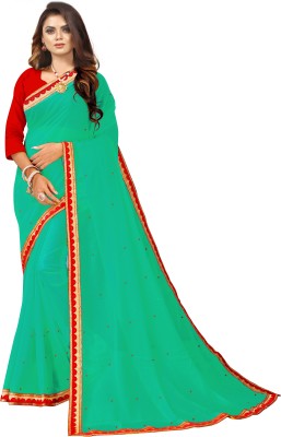 Queen worth Embroidered Bollywood Georgette Saree(Red, Light Green)