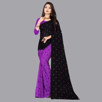 Anand Sarees Polka Print Daily Wear Georgette Saree(Black)