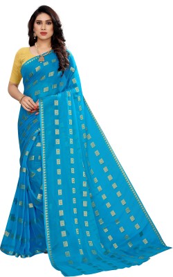 FABMORA Self Design Bollywood Chiffon Saree(Light Blue)