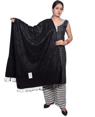 SUMEDH handcrafts Acrylic Embroidered Women Shawl(Black)
