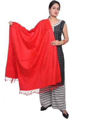 SUMEDH handcrafts Acrylic Embroidered Women Shawl(Red)