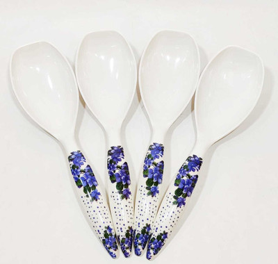 kccb creative hub MELAMINE SERVING SPOON SET OF 4 PIECE WHITE COLOR WITH HANDLED DESIGN Melamine Serving Spoon Set(Pack of 4)