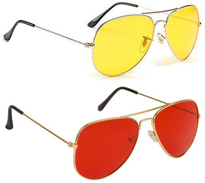 shah's collection Aviator Sunglasses(For Men & Women, Red, Yellow)