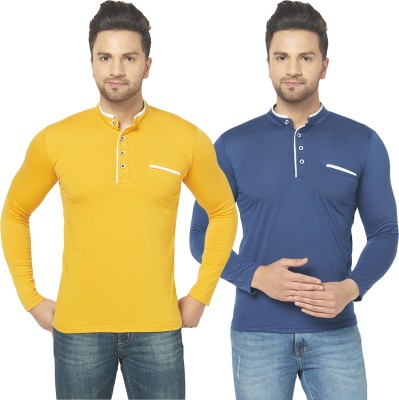 Jangoboy Solid Men Henley Neck Yellow T-Shirt