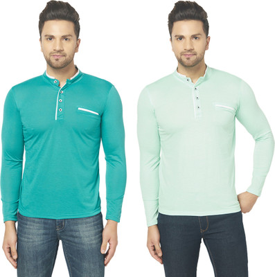 Unite Wear Solid Men Mandarin Collar Green, Light Green T-Shirt
