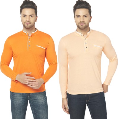 Jangoboy Solid Men Henley Neck Orange, Beige T-Shirt