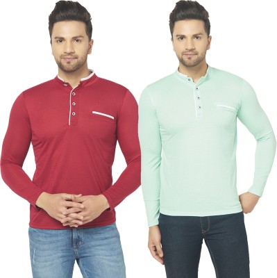 Adorbs Solid Men Henley Neck Green, Maroon T-Shirt