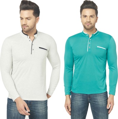 Adorbs Solid Men Henley Neck Grey, Light Green T-Shirt