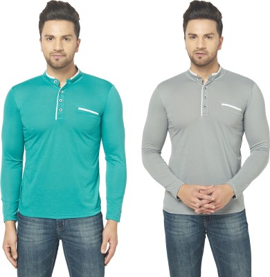 Jaskart Solid Men Henley Neck Grey, Light Green T-Shirt