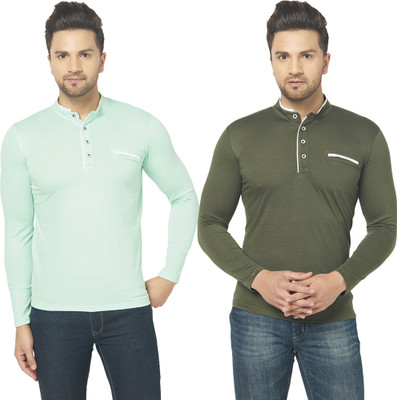Jangoboy Solid Men Henley Neck Dark Green, Green T-Shirt