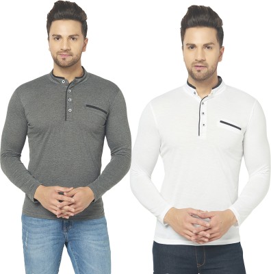 Tivy Solid Men Henley Neck White, Grey T-Shirt