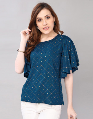 Selvia Casual Printed Women Blue Top