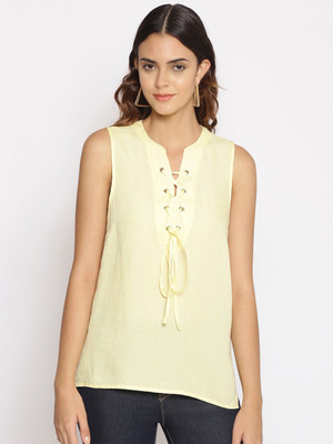 OXOLLOXO Casual Sleeveless Solid Women Yellow Top