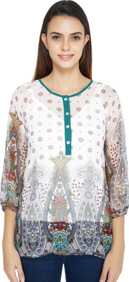 TSM Casual 3/4 Sleeve Printed Women White Top