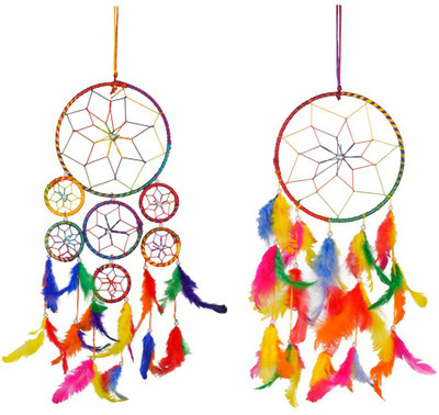 Ryme Multi Color Dream Catcher Wall Hanging (Pack Of 2) Wool Dream Catcher(21 inch, Multicolor)