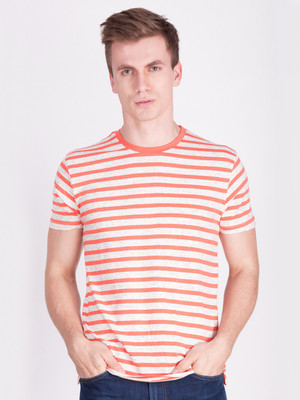 Force NXT Striped Men Round or Crew Orange T-Shirt