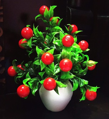 ds Artificial Flower Pot Tableware Home Decor Living Room Shop Office Bed Rom Washroom & Gift Artificial Plant with Pot Natural Look for Home Decoration with Artificial Red Cherry Pot Pack of -1 Red, Green Cherry Blossom Artificial Flower  with Pot(8 inch, Pack of 1, Flower Bunch)