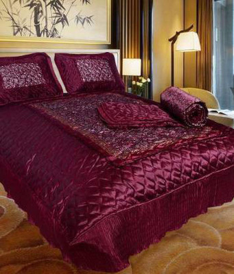 Rajasthan handicraft 200 TC Satin Double Self Design Flat Bedsheet(Pack of 1, Multicolor)