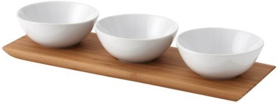 IKEA Stoneware Mixing Bowl Tray with 3 Bowls, Bamboo/White(Pack of 3, White)